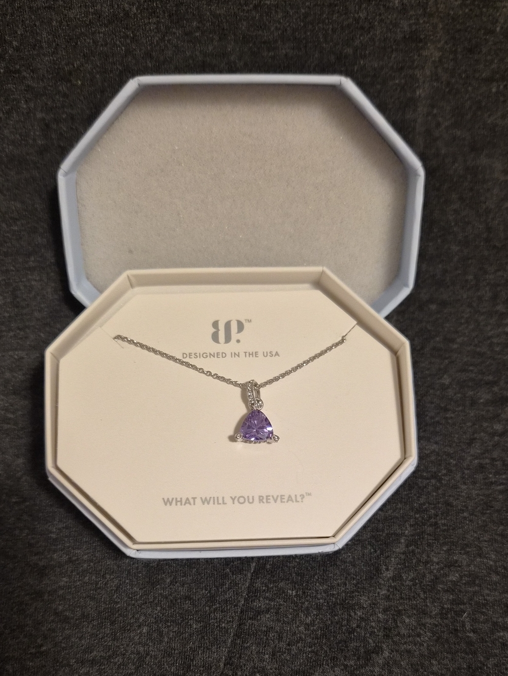 Bomb Party Silver Necklace with Purple Trillion Gemstone Pendant
